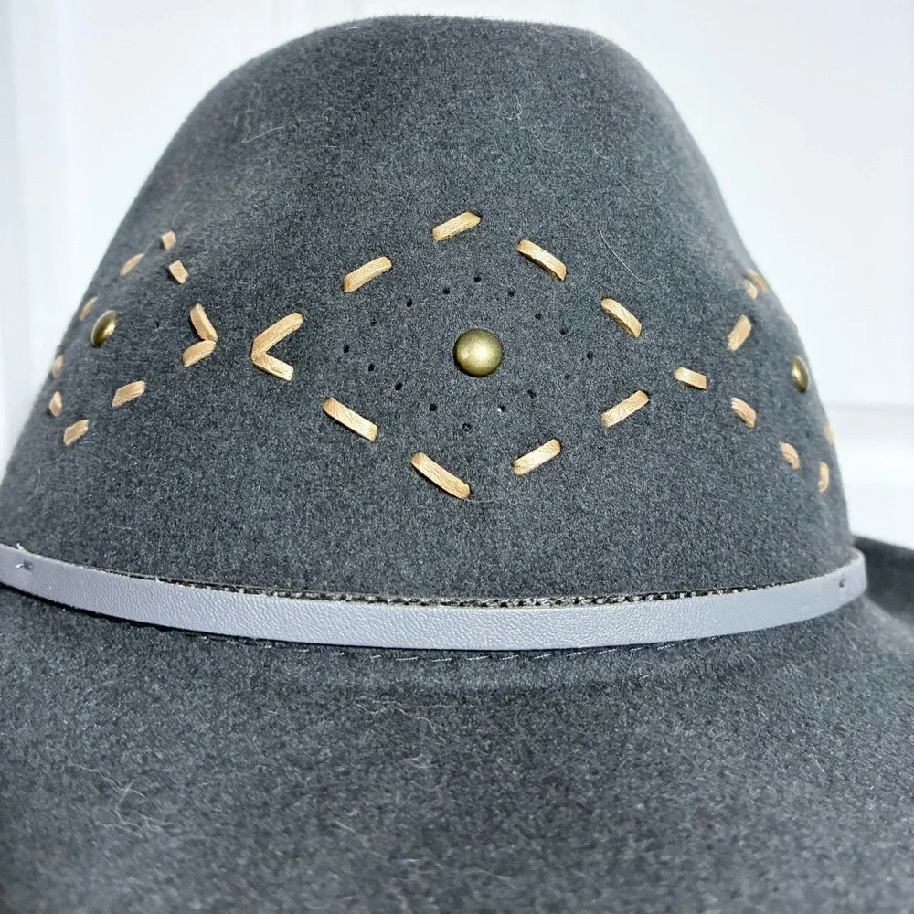 Cha Cha’s House Of Ill Repute Diamond Stitched Studded Wool Fedora Gray OS - Picture 3 of 10